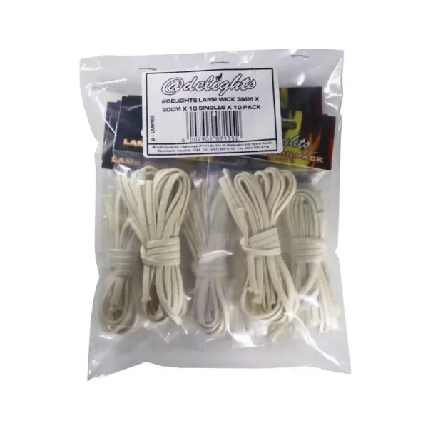 @DELIGHTS LAMP WICK 3MM X 30CM X 10 SINGLES X 10p