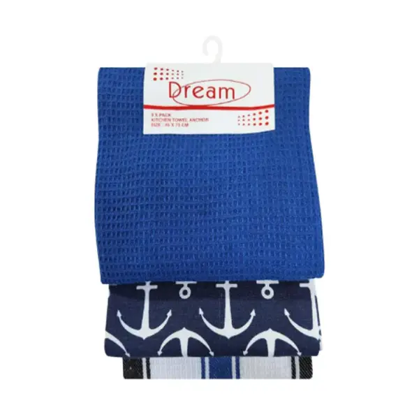 KITCHEN TOWEL SET ANCHORS 45CM X 70CM 3 PACK