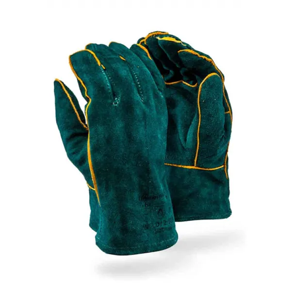 [SAFE-0015] GREEN LINED LEATHER WELDING GLOVE  P/PAIR