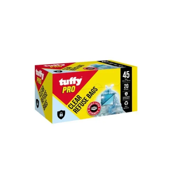 TUFFY CLEAR REFUSE BAGS - 750 X 950MM - 45 BAGS  P/PACK