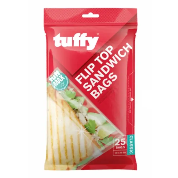 TUFFY FLIPTOP SANDWICH BAGS CLASS 25 X 180 X 200MM  P/PACK