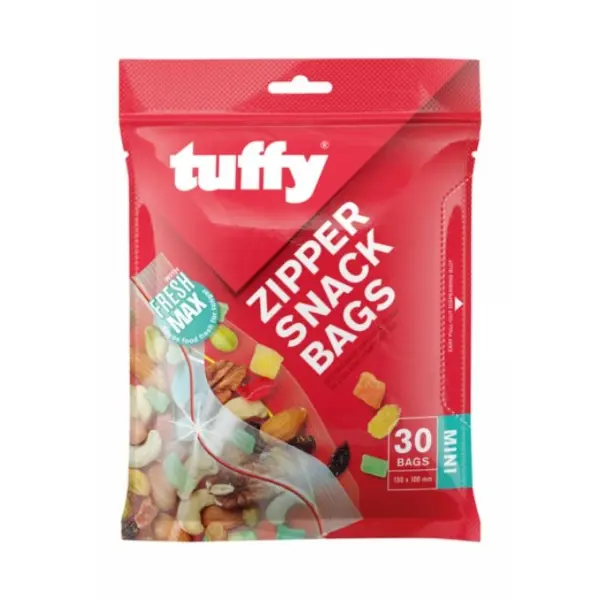 TUFFY ZIPPER SNACK BAGS - 150 X 100MM - 30 BAGS  P/PACK