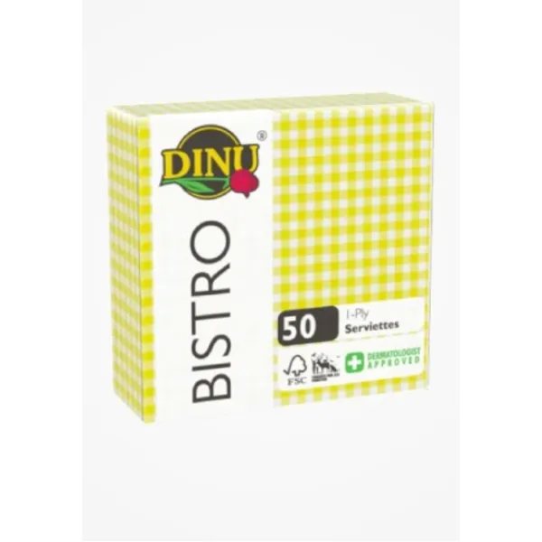[WD-610UP] BISTRO SERVIETTES YELLOW ONE PLY 12 X 50 PER BOX  P/BO